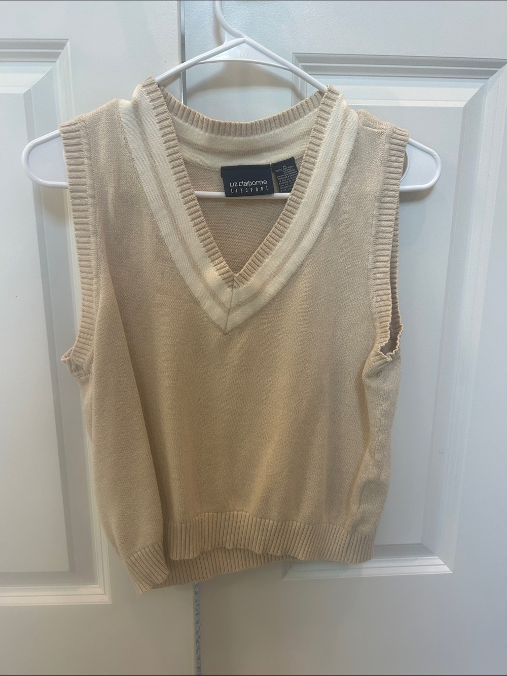 Liz Claiborne Beige and Cream V-Neck Sweater Vest